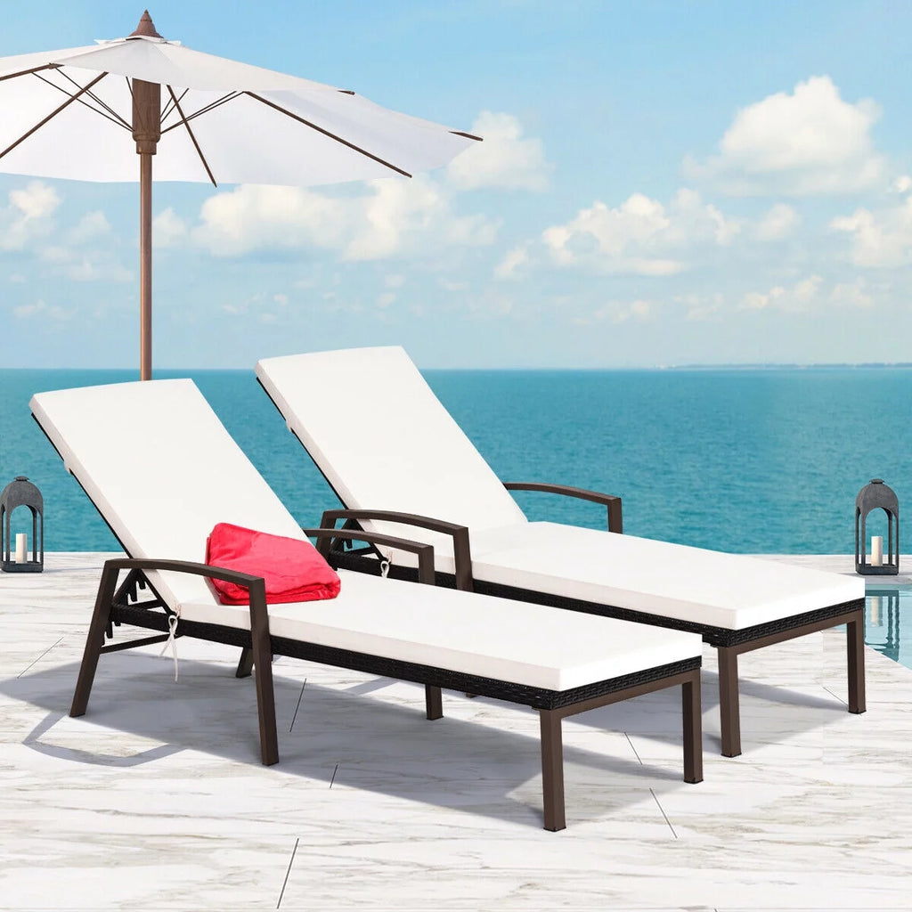 2PCS Brown Rattan Patio Lounge Chair Chaise Recliner W995448
