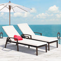 2PCS Brown Rattan Patio Lounge Chair Chaise Recliner W995448