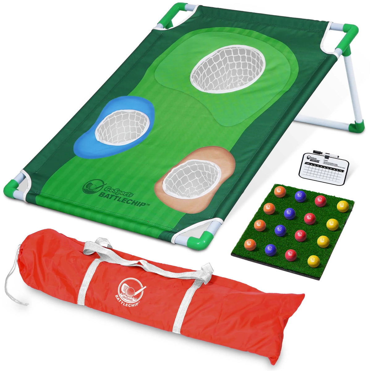 Backyard Golf Cornhole Game with Chipping Target, 16 Foam Balls, Hitting Mat and Carrying Case P258