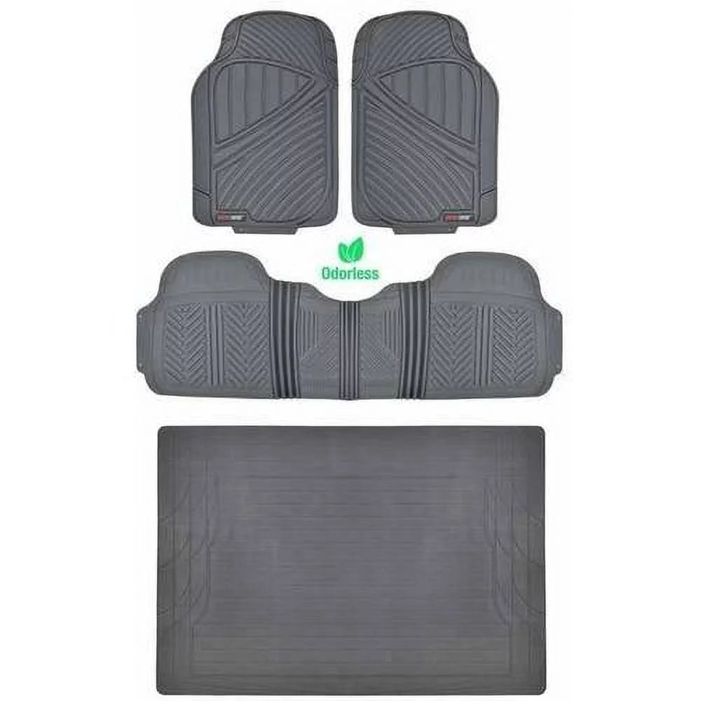 Black Beige Gray Rubber Car Floor Mats with Trunk Cargo Mat, 4 Pieces X1267