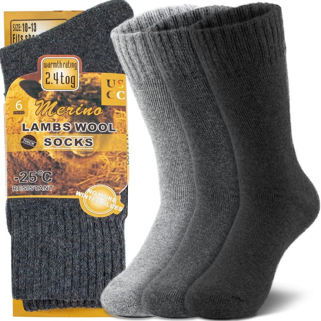 6 Pairs Wool Merino Thermal Boot Socks Size 10-13 T897404