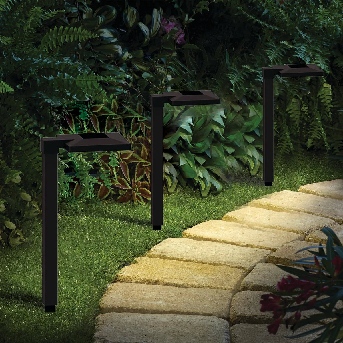 Solar Powered Square Black Plastic LED Landscape Path Light C66958