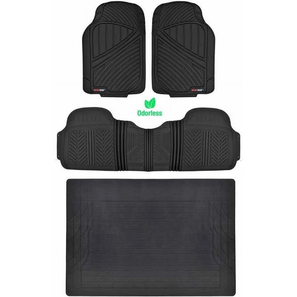Black Beige Gray Rubber Car Floor Mats with Trunk Cargo Mat, 4 Pieces X1267