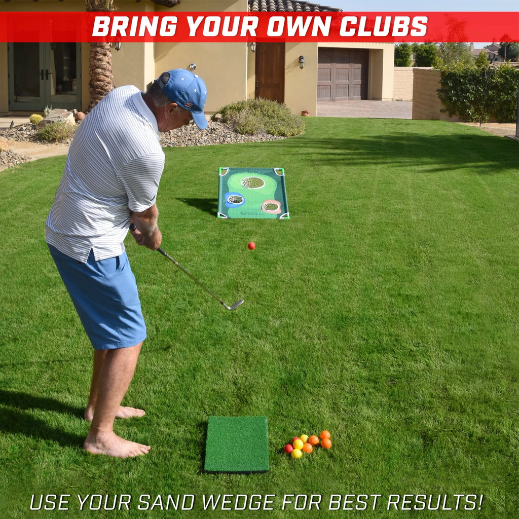 Backyard Golf Cornhole Game with Chipping Target, 16 Foam Balls, Hitting Mat and Carrying Case P258