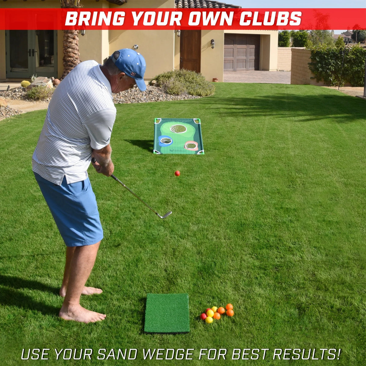 Backyard Golf Cornhole Game with Chipping Target, 16 Foam Balls, Hitting Mat and Carrying Case P258