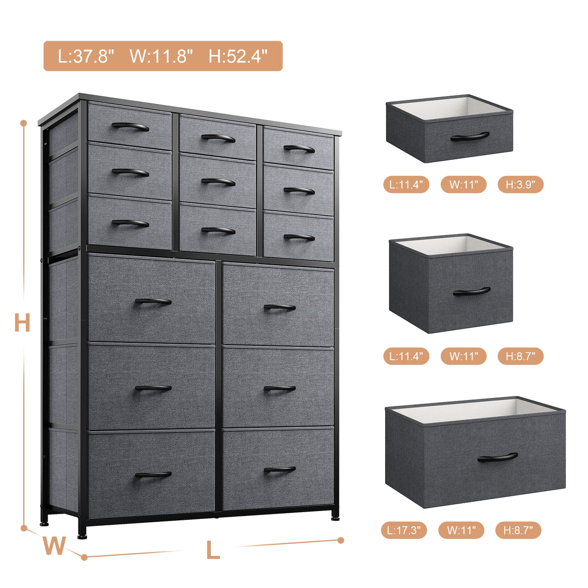 14 Drawer Charcoal Black Dresser Z9198