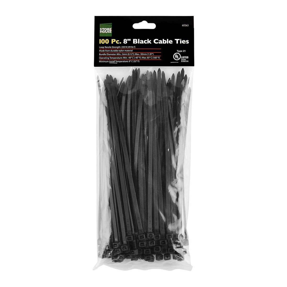 Black 8 in. 100-Pack Cable Ties S61705