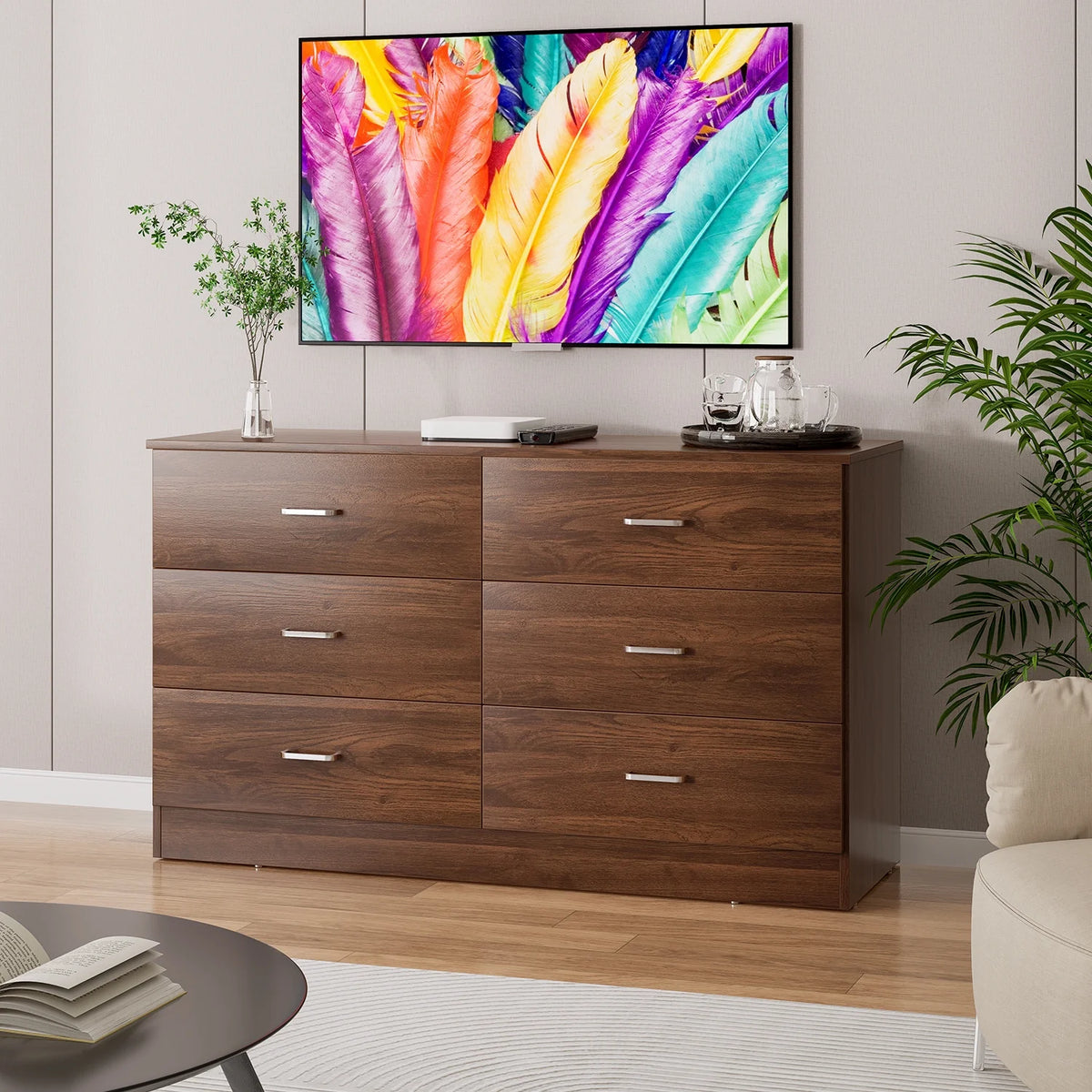 White 6 Drawer Wood Double Dresser N645