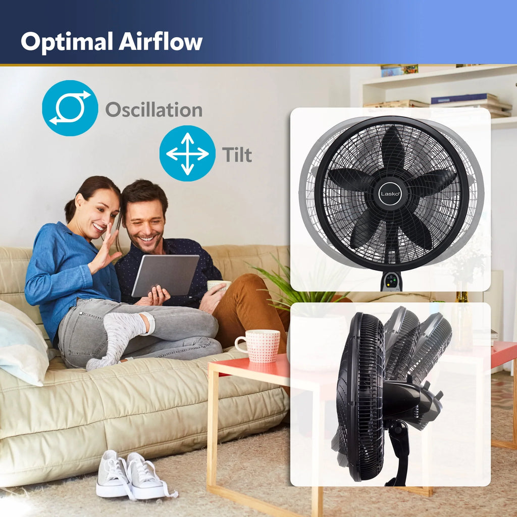 18 Oscillating Pedestal Fan with Remote, 3 Speeds, Black S564318