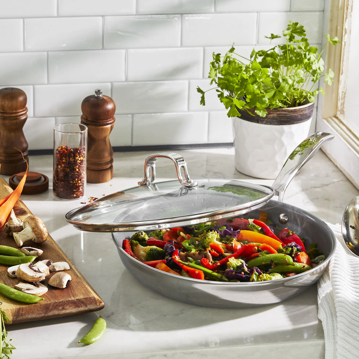 10 Stainless Steel Ceramic Non-Stick Fry Pan with Lid J3168