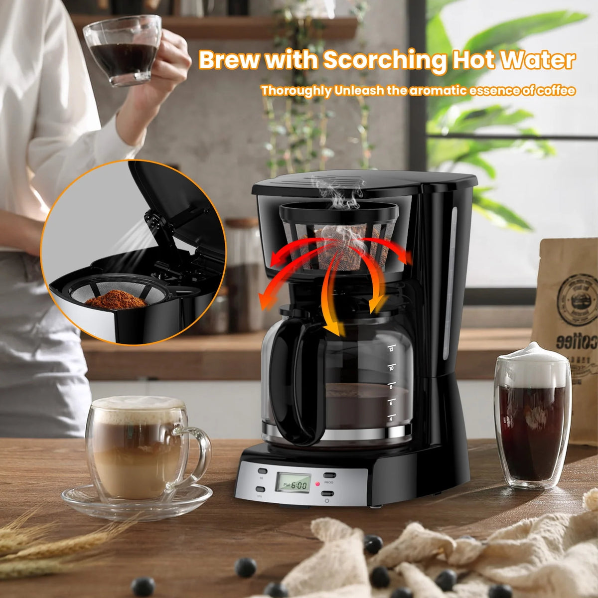 12 Cup Programmable Drip Coffee Maker with Glass Carafe W877