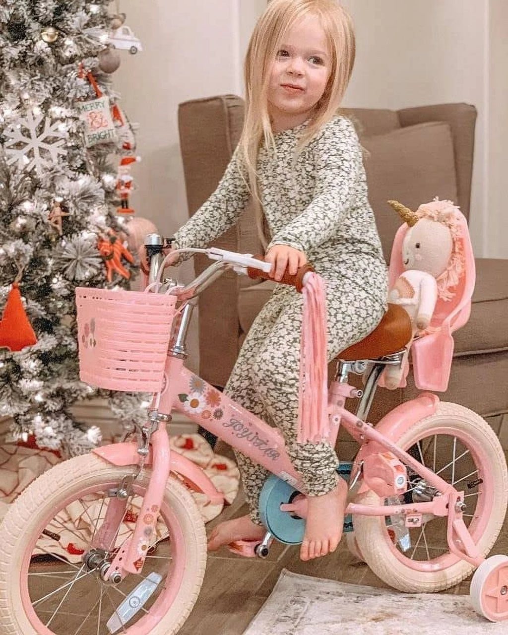 12 Inch Kids Bike with Training Wheels and Basket Pink A3176