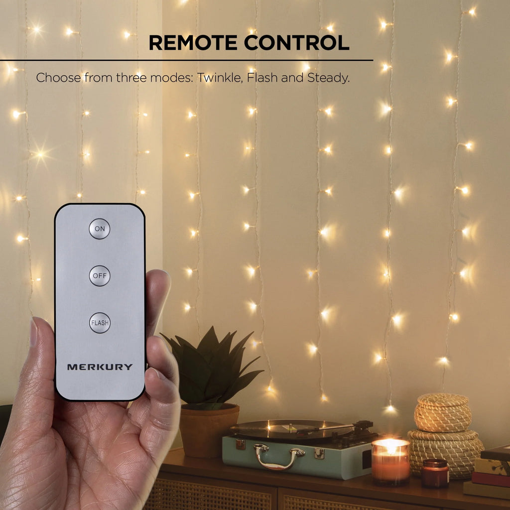 Indoor Curtain Lights, Warm White LEDs, Remote Control, USB Powered M881