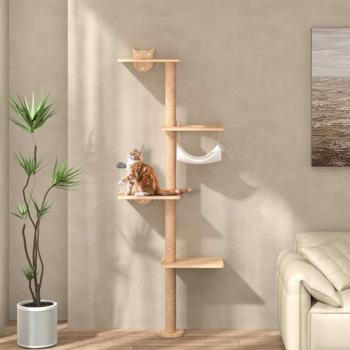 4-Tier Wall Mounted Cat Tree with Hammock K955289