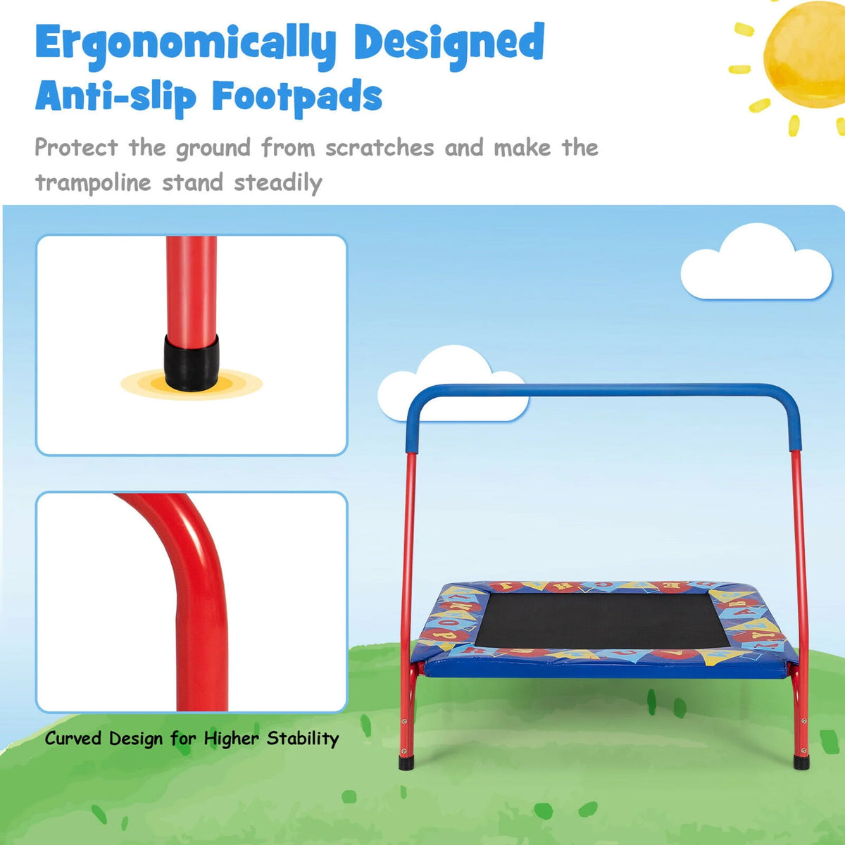 36'' Kids Square Trampoline with Foam Handrail C86932