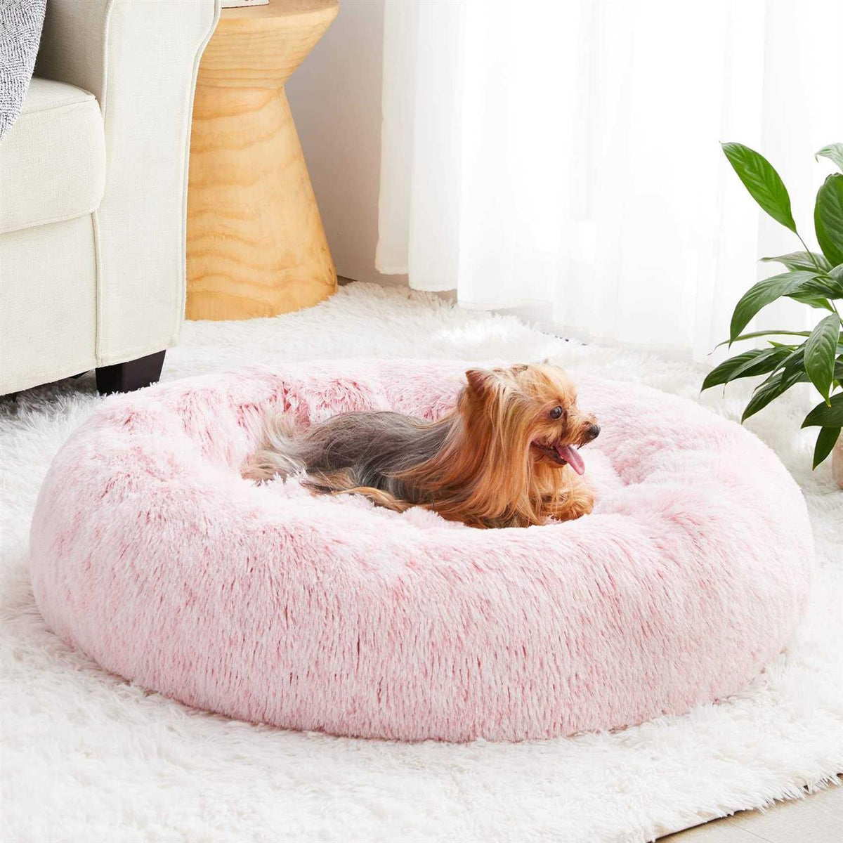 Small Dog Bed Donut Faux Fur Anti-Anxiety L190150