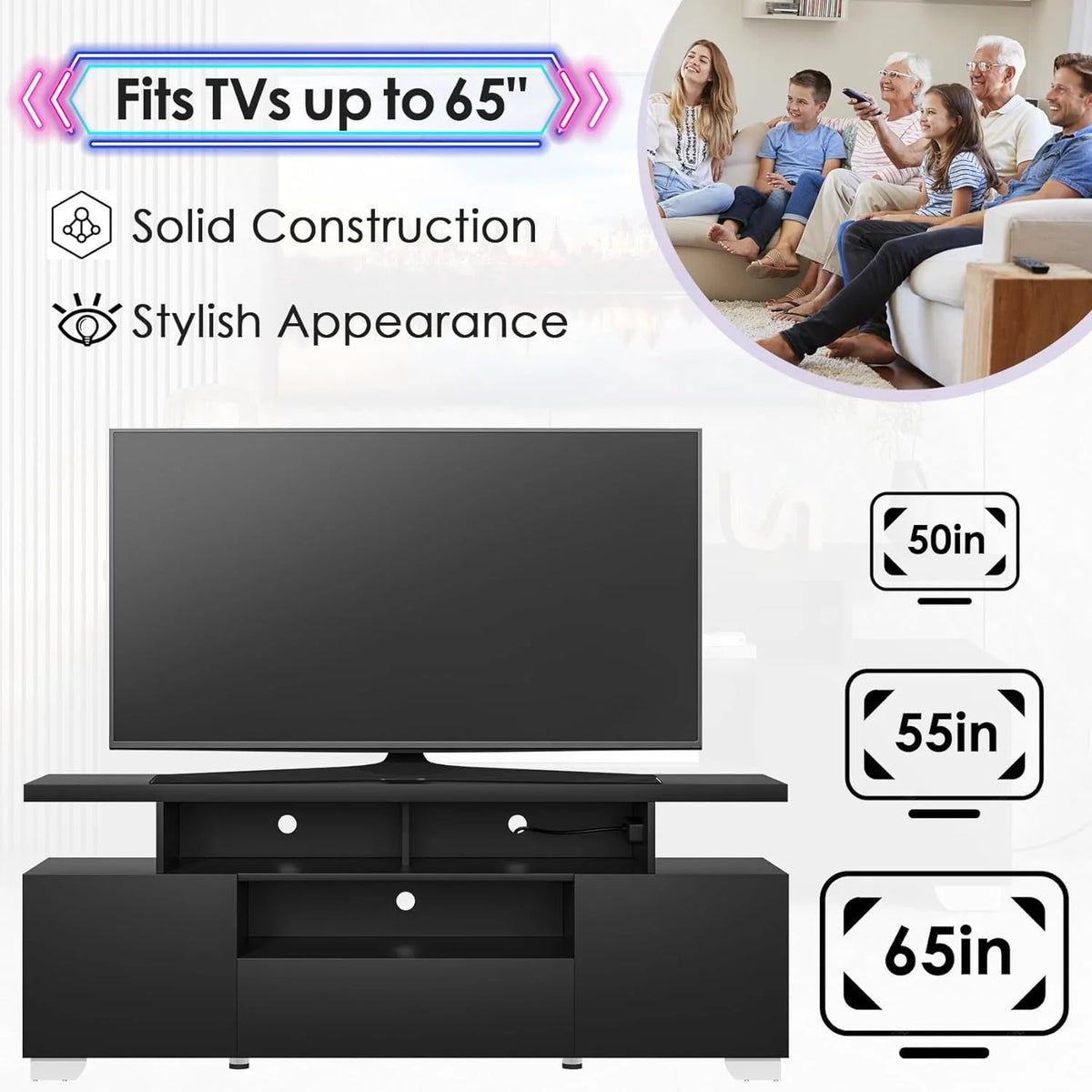 Modern TV Stand with Power Outlet and LED Lights G14383