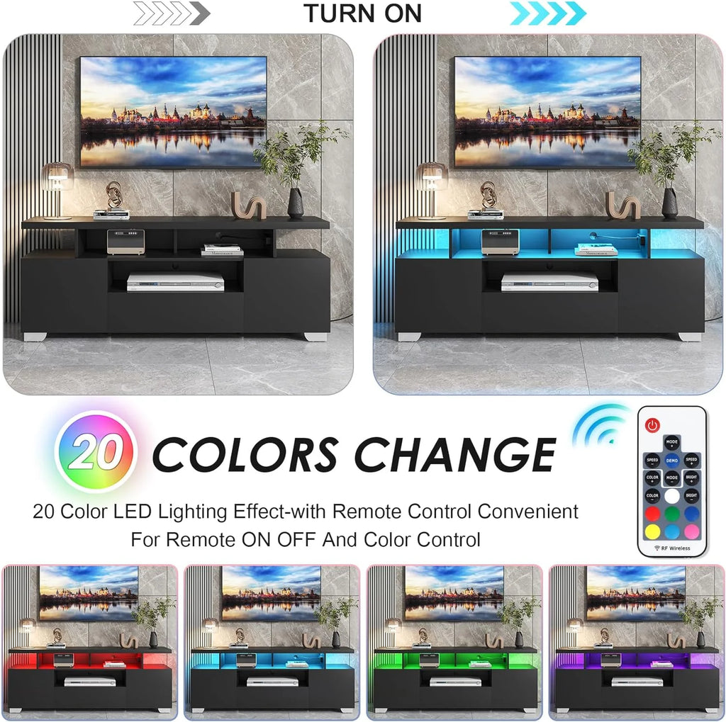 Modern TV Stand with Power Outlet and LED Lights G14383