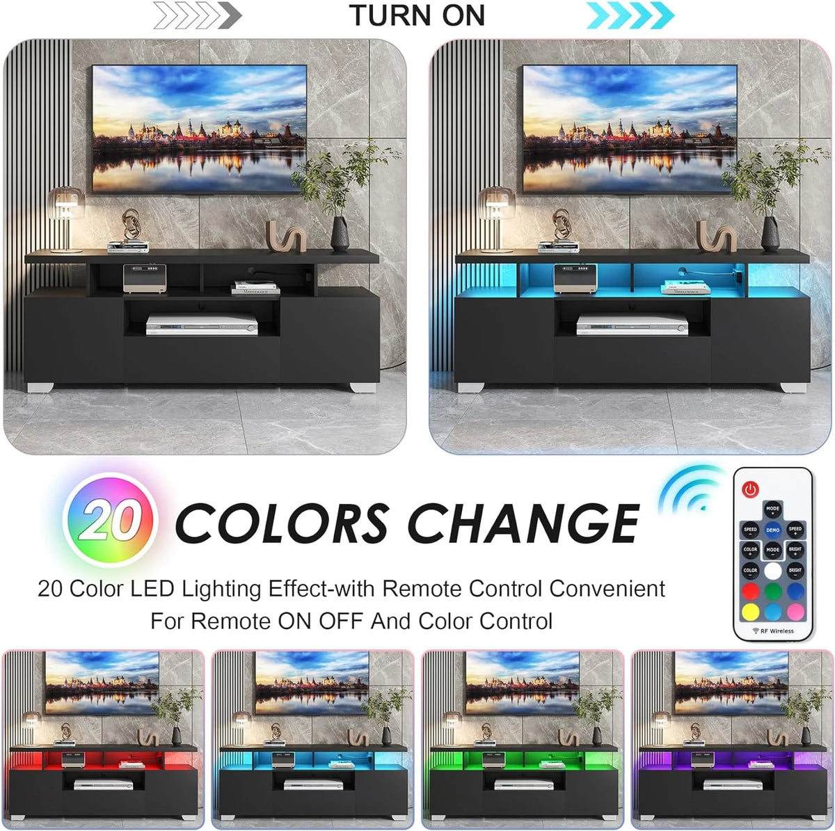 Modern TV Stand with Power Outlet and LED Lights G14383
