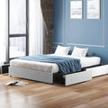 Cal King Size Platform Bed Frame with 4 Storage Drawers Cotton Linen Fabric B29862