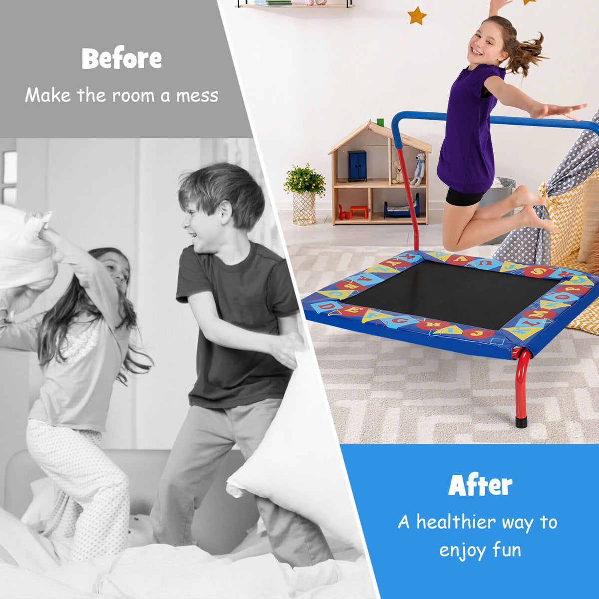 36'' Kids Square Trampoline with Foam Handrail C86932