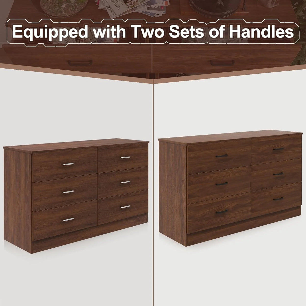 White 6 Drawer Wood Double Dresser N645