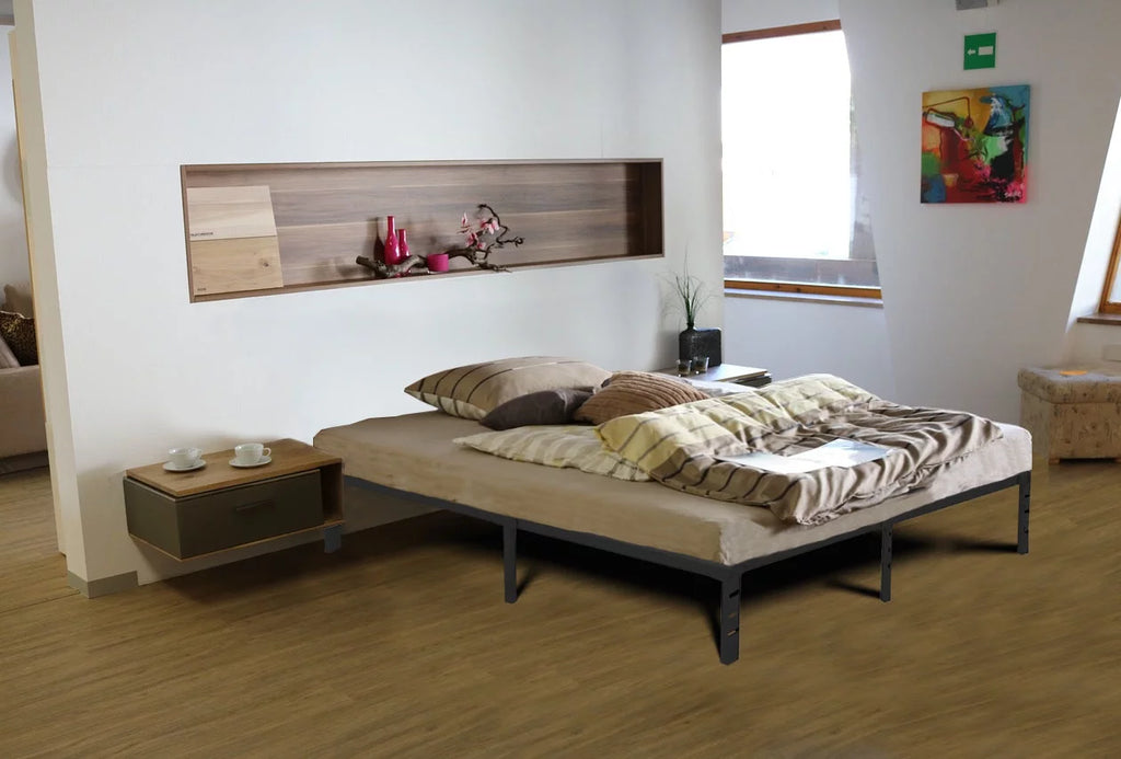 18 inches Full Size Black Metal Platform Bed Frame with Storage Y666