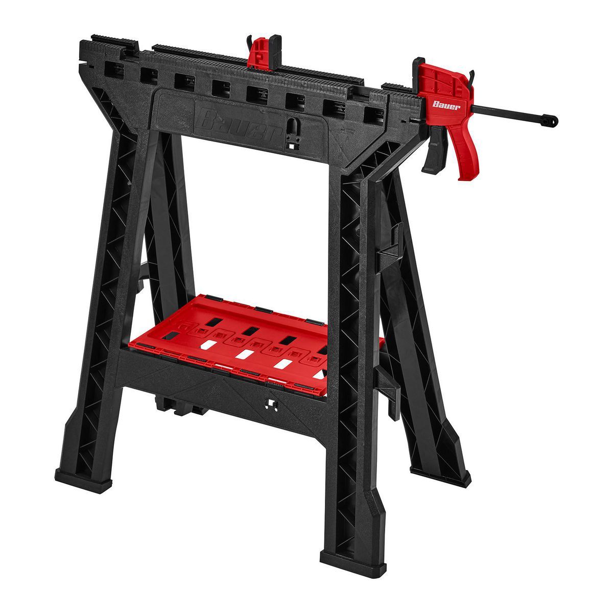 Polypropylene Folding Sawhorse with Bar Clamp, 500 lb. Capacity Y5061