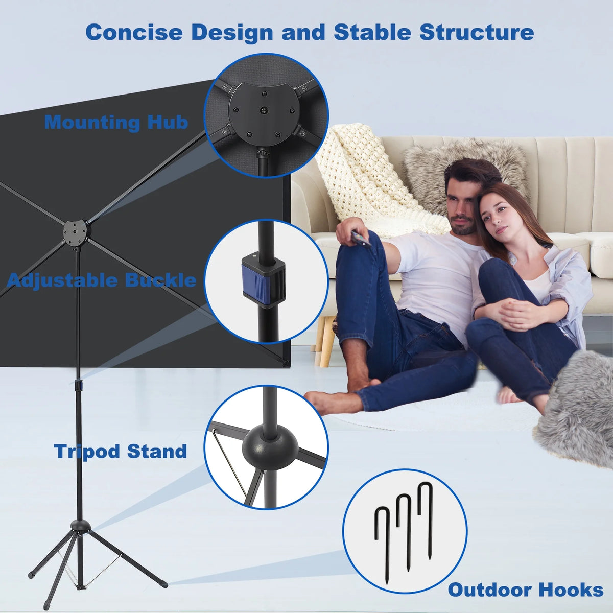 Portable Projector Screen with Stand, 80 Inch 16:9 Tripod Projection Screen P793983