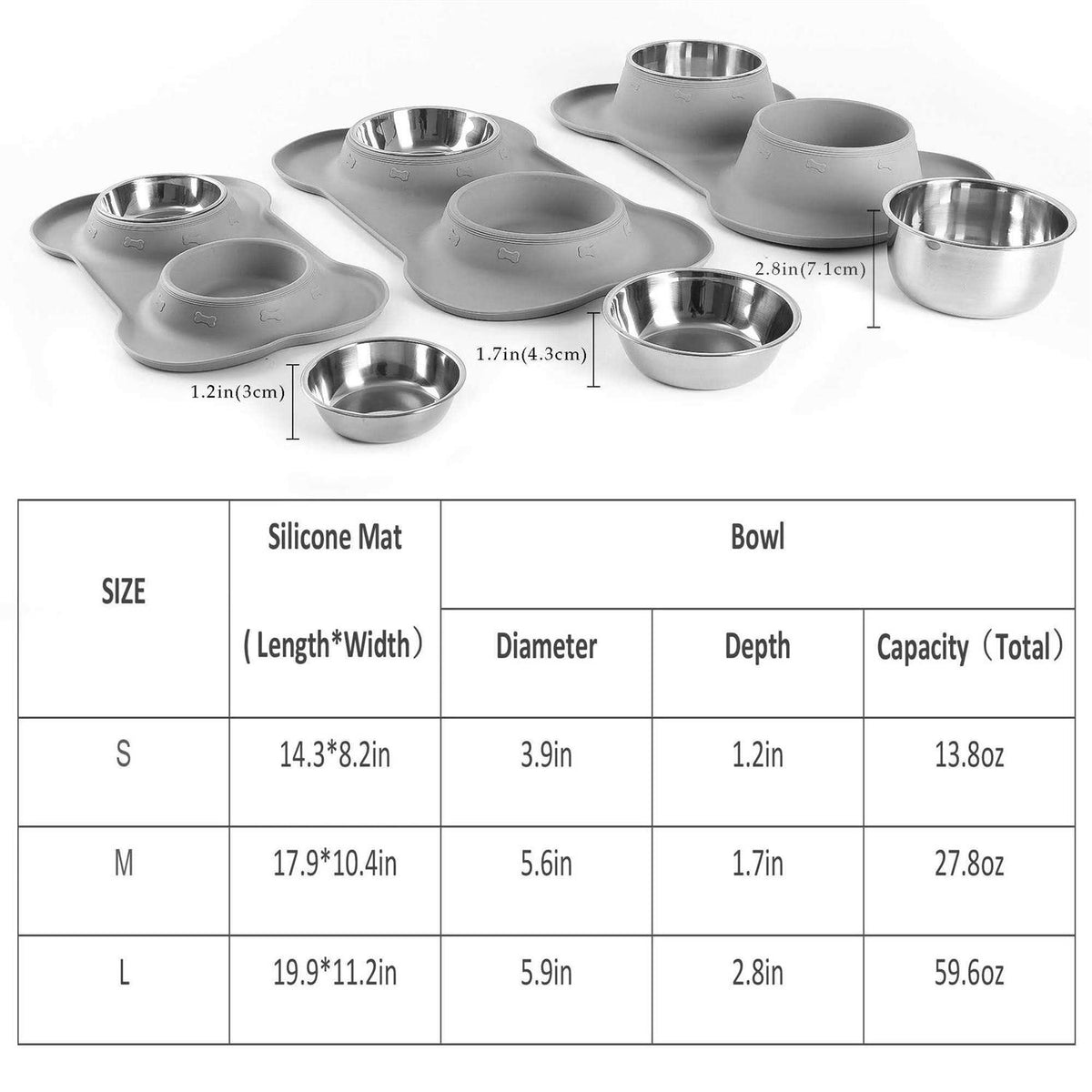 2 Stainless Steel Dog Bowls with Non-Skid Silicone Mat and Food Scoop P40037