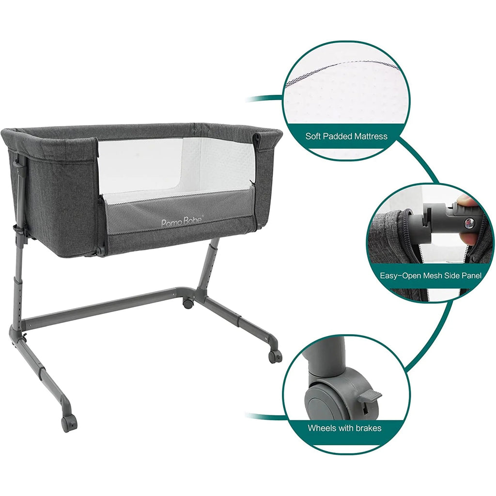 Grey Bassinet with Wheels and Folding Frame B24178