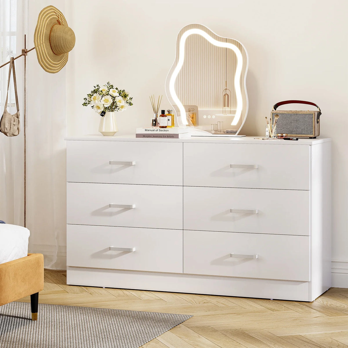 White 6 Drawer Wood Double Dresser N645
