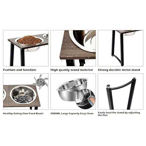 Elevated Dog Bowls with 2 Stainless Steel Bowls and Slow Feeder N526717