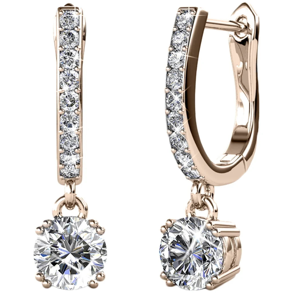 18k White Gold Plated Silver Crystal Drop Dangle Earrings P412