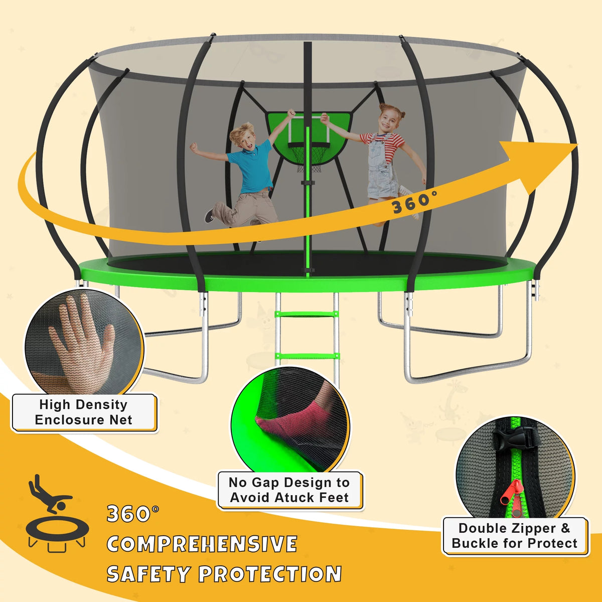 12FT Heavy Duty Trampoline with Enclosure and Basketball Hoop U887105