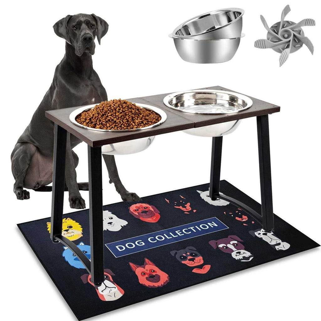 Elevated Dog Bowls with 2 Stainless Steel Bowls and Slow Feeder N526717