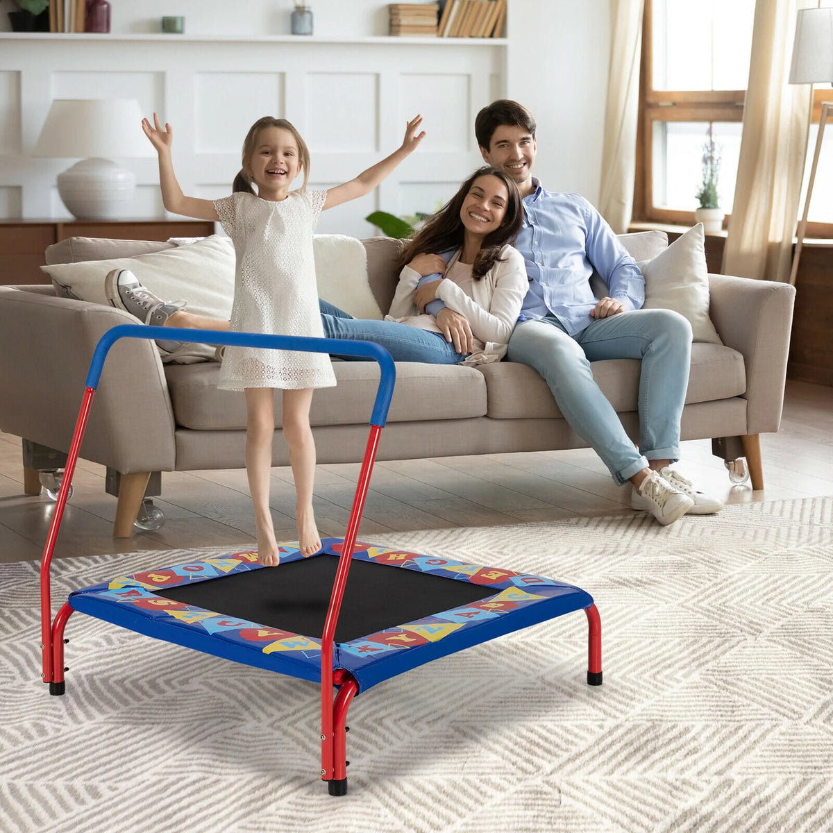 36'' Kids Square Trampoline with Foam Handrail C86932
