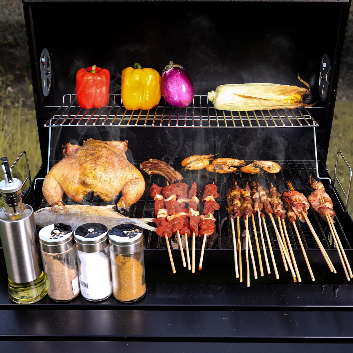 Portable Barrel Charcoal BBQ Grill with Front Shelf E806878