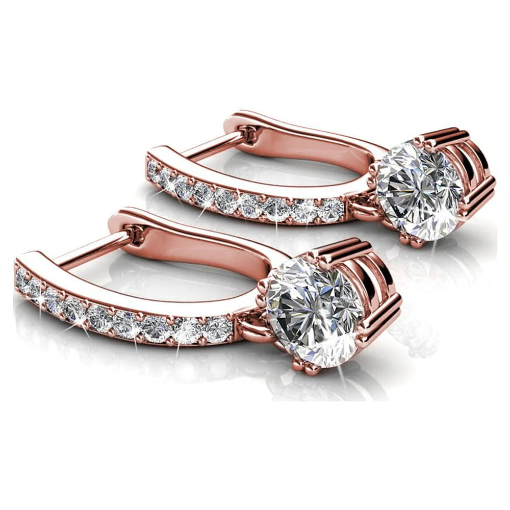 18k White Gold Plated Silver Crystal Drop Dangle Earrings P412