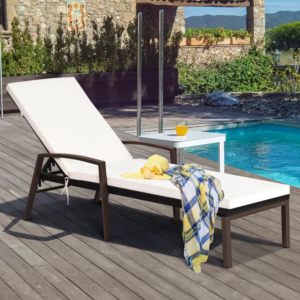 2PCS Brown Rattan Patio Lounge Chair Chaise Recliner W995448