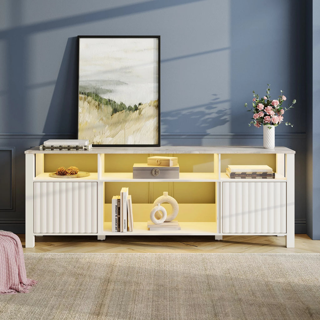White Wood TV Stand with 6 Storage N146505